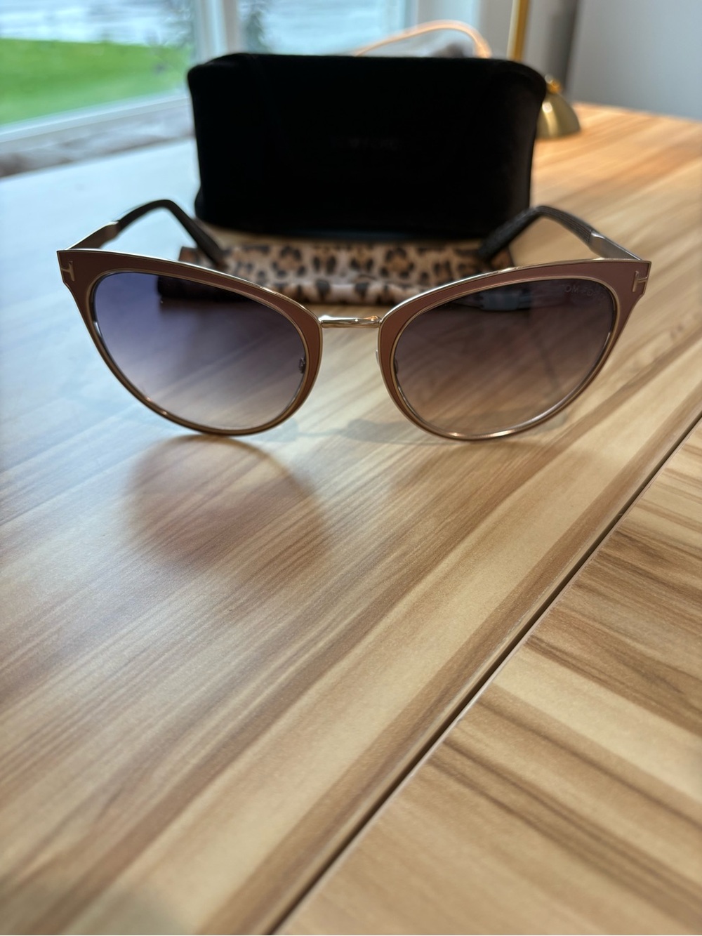 Tom Ford Taupe Cat-Eye Sunglasses with Gradient Gray Lenses